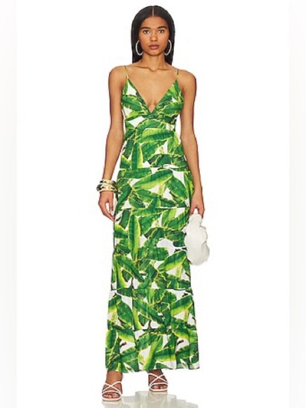 Alice + Olivia Karolina Halter Maxi Dress in Sun Palm & Off White